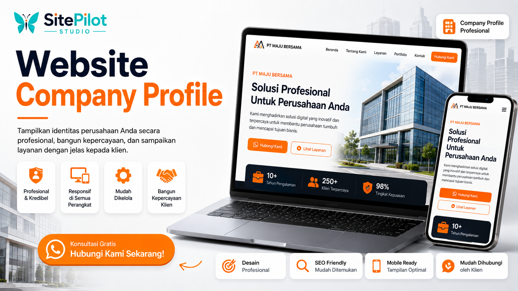 Mockup website company profile oleh SitePilot Studio