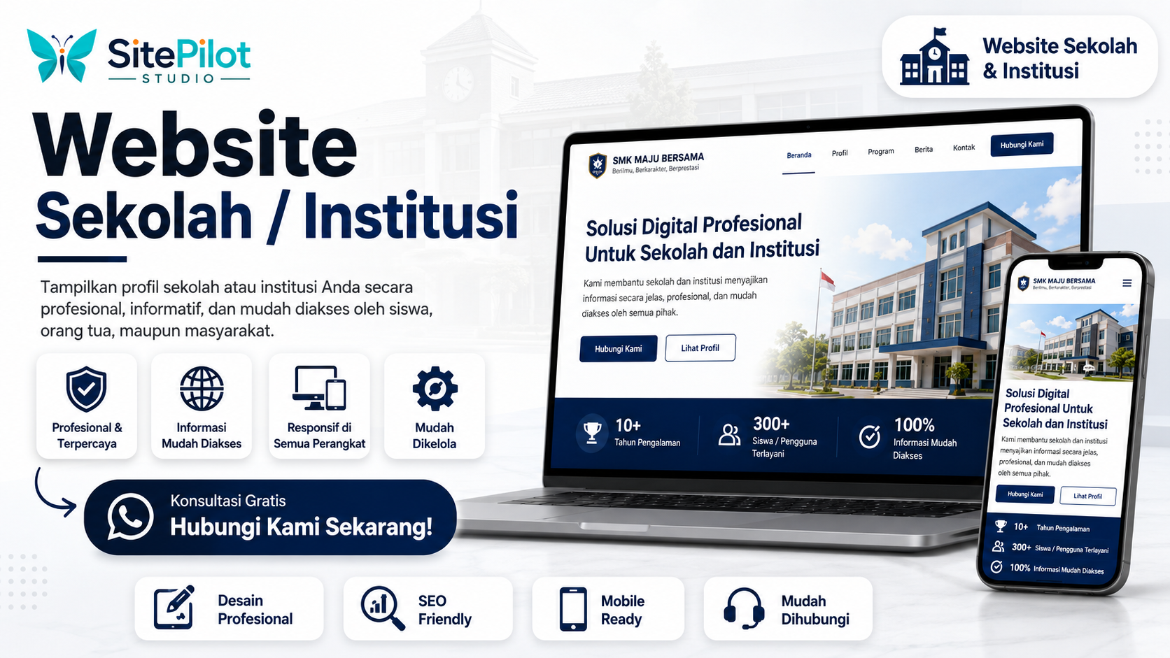 Mockup website sekolah atau institusi oleh SitePilot Studio